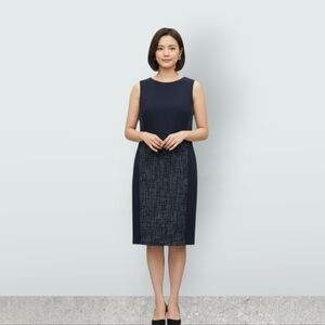 SZ14 Akris Midi Dress Black Tweed Career Office Business Casual